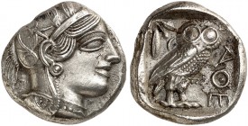 GRIECHISCHE MÜNZEN. ATTIKA. - Athenai. 
Tetradrachme, 454 - 404 v. Chr. Athenakopf / Eule.
HGC 1597 16,90 g ss+