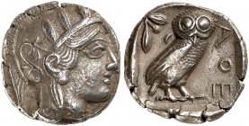 GRIECHISCHE MÜNZEN. ATTIKA. - Athenai. 
Tetradrachme, 449 - 413 v. Chr. Athenakopf / Eule.
S. 2526 16,74 g ss / ss - vz