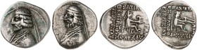GRIECHISCHE MÜNZEN. PARTHERREICH. Gotarzes I., 90 - 80 v. Chr. 
Lot von 2 Stück: Drachmen. Königsbüste / Thronender Arsakes.
Sellw. 30/16 (unbek. Kö...