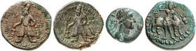 GRIECHISCHE MÜNZEN. KUSCHANREICH. Soter Megas, ca. 55 - 105. 
Lot von 3 Stück: Bronzen. Büste mit Diadem / Reiter, Wima Kadphises (ca. 105-130), Köni...
