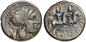 RÖMISCHE MÜNZEN. RÖMISCHE REPUBLIK. C. Plautius. 
Denar, 121 v. Chr. Romakopf / Dioskuren.
Cr. 278/1; S. 410 3,80 g ss