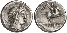 RÖMISCHE MÜNZEN. RÖMISCHE REPUBLIK. P. Crepusius. 
Denar, 82 v. Chr. Apollokopf / Reiter.
Cr. 361/1c; S. 738 3,59 g ss