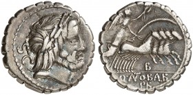 RÖMISCHE MÜNZEN. RÖMISCHE REPUBLIK. Q. Antonius Balbus. 
Denar (Serratus), 83/82 v. Chr. Kopf des Iuppiter / Victoria in Quadriga.
Cr. 364/1d; S. 74...