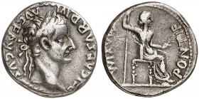 RÖMISCHE MÜNZEN. RÖMISCHE KAISERZEIT. Tiberius, 14 - 37. 
Denar, Lugdunum. Rev. Thronende Livia als Pax.
RIC 30; BMC 48 3,76 g gutes Portrait, ss