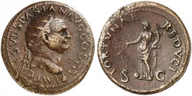 RÖMISCHE MÜNZEN. RÖMISCHE KAISERZEIT. Vespasianus, 69 - 79. 
Dupondius, Lugdunum. Rev. Stehende Fortuna.
RIC 1139 14,09 g Rev. kl. Kr., f. ss / ss...