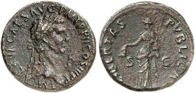 RÖMISCHE MÜNZEN. RÖMISCHE KAISERZEIT. Nerva, 96 - 98. 
As. Rev. Stehende Libertas.
RIC 100; C. 119 10,61 g etwas korrodiert, f. ss