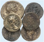 RÖMISCHE MÜNZEN. RÖMISCHE KAISERZEIT. Traianus, 98 - 117. 
Lot von 6 Stück: Bronzen. Sesterz (Fortuna), Dupondien (2x, Abundantia, Dacia vor Trophäe)...