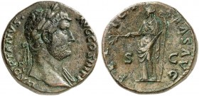 RÖMISCHE MÜNZEN. RÖMISCHE KAISERZEIT. Hadrianus, 117 - 138. 
Sesterz. Rev. Stehende Felicitas mit Zweig und Caduceus.
RIC² 2255 26,34 g l. korrodier...