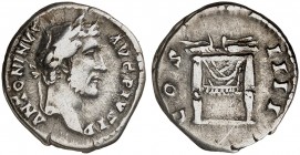 RÖMISCHE MÜNZEN. RÖMISCHE KAISERZEIT. Antoninus Pius, 138 - 161. 
Denar. Rev. Blitz über Thron.
RIC 137; C. 345 3,04 g ss