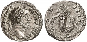 RÖMISCHE MÜNZEN. RÖMISCHE KAISERZEIT. Antoninus Pius, 138 - 161. 
Denar. Rev. Stehende Annona, daneben Modius auf Schiffsbug.
RIC 221; C. 290 3,86 g...
