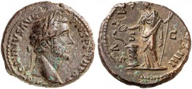 RÖMISCHE MÜNZEN. RÖMISCHE KAISERZEIT. Antoninus Pius, 138 - 161. 
As. Rev. Stehende Salus mit Schlange neben Altar.
RIC 900; C. 729 13,13 g l. dezen...