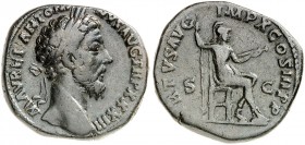RÖMISCHE MÜNZEN. RÖMISCHE KAISERZEIT. Marcus Aurelius Augustus, 161 - 180. 
Sesterz. Rev. Thronende Virtus.
Typ RIC 1250, aber mit TRP XXXIII RR ! 2...