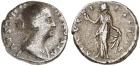 RÖMISCHE MÜNZEN. RÖMISCHE KAISERZEIT. Faustina II., gest. 176. 
Denar. Rev. Stehende Ceres mit erhobener Hand und Ähren. AVGVSTI PII FIL.
RIC - ; C....