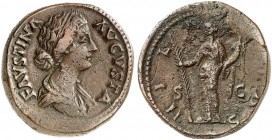 RÖMISCHE MÜNZEN. RÖMISCHE KAISERZEIT. Faustina II., gest. 176. 
Sesterz. Rev. Stehende Hilaritas.
RIC 1642; C. 112 26,69 g braune Patina, Rev. Sfr.,...