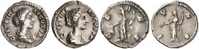 RÖMISCHE MÜNZEN. RÖMISCHE KAISERZEIT. Crispina, gest. 183. 
Lot von 2 Stück: Denare. Rev. Stehende Ceres bzw. Iuno.
RIC 276, 284 ss