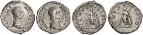 RÖMISCHE MÜNZEN. RÖMISCHE KAISERZEIT. Plautilla, gest. 211. 
Lot von 2 Stück: Denare. Rev. Stehende Venus Victrix, davor kleiner Cupido.
RIC 369; C....