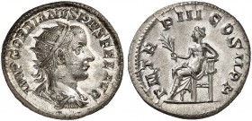 RÖMISCHE MÜNZEN. RÖMISCHE KAISERZEIT. Gordianus III. , 238 - 244. 
Antoninian. Rev. Thronender Apollo.
RIC 87; C. 237 Prachtexemplar ! 4,60 g f. prf...