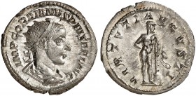 RÖMISCHE MÜNZEN. RÖMISCHE KAISERZEIT. Gordianus III. , 238 - 244. 
Antoninian. Rev. Stehender Herkules.
RIC 95; C. 404 Prachtexemplar ! 4,46 g f. pr...