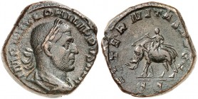 RÖMISCHE MÜNZEN. RÖMISCHE KAISERZEIT. Philippus I. Arabs, 244 - 249. 
Sesterz. Rev. Elefant mit Treiber.
RIC 167a; C. 18 22,18 g dunkle Patina, min....