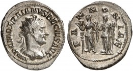 RÖMISCHE MÜNZEN. RÖMISCHE KAISERZEIT. Traianus Decius, 249 - 251. 
Antoninian. Rev. Die zwei Pannoniae.
RIC 21b; C. 86 4,35 g vz
