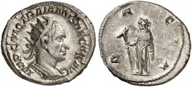 RÖMISCHE MÜNZEN. RÖMISCHE KAISERZEIT. Traianus Decius, 249 - 251. 
Antoninian. Rev. Stehende Dacia mit Drachenkopfstab (Draco).
RIC 12b; C. 16 4,55 ...