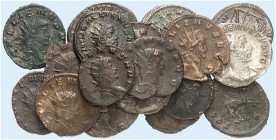 RÖMISCHE MÜNZEN. RÖMISCHE KAISERZEIT. Gallienus, 253 - 268. 
Lot von 18 Stück: Antoniniane, davon 10x mit Tierdarstellungen.
ss