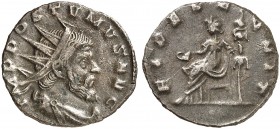 RÖMISCHE MÜNZEN. RÖMISCHE KAISERZEIT. Postumus, 260 - 269. 
Antoninian, Mediolanum, Aureolusprägung. Rev. Thronende Fides.
AGK 17(r4) R ! 3,17 g ss...