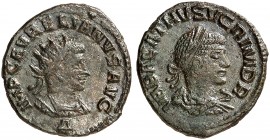 RÖMISCHE MÜNZEN. RÖMISCHE KAISERZEIT. Aurelianus und Vabalathus, 270 - 272. 
Antoninian, Antiocheia. Beider Büsten. 4. Offizin.
RIC 381; C. 1 3,18 g...