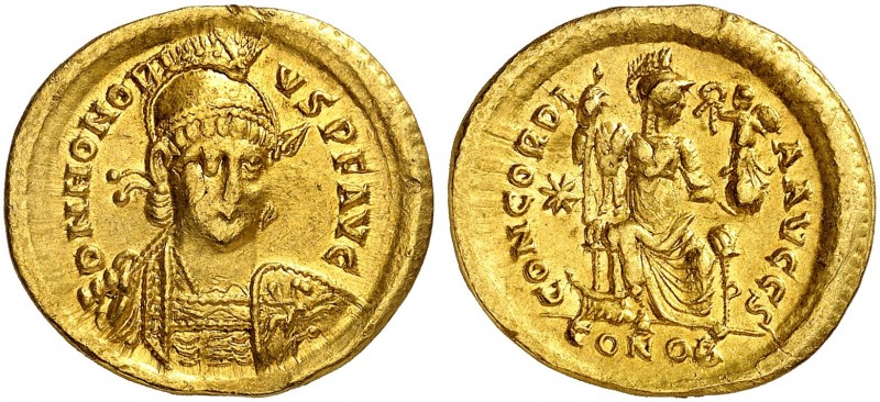 RÖMISCHE MÜNZEN. RÖMISCHE KAISERZEIT. Honorius, 395 - 423. 
Solidus, Constantin...