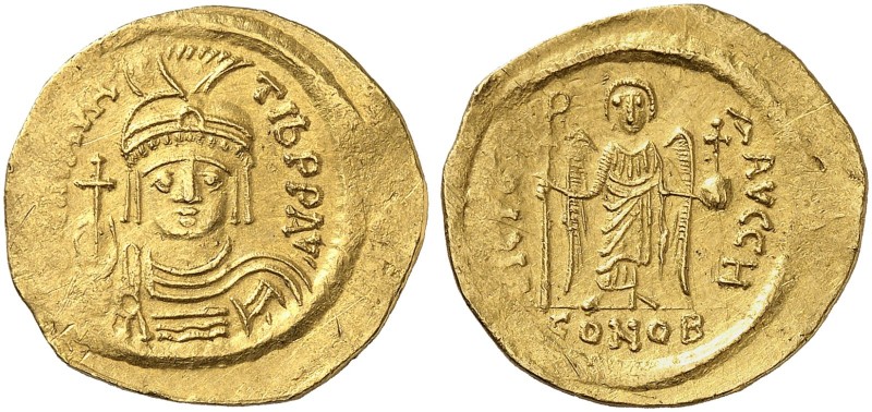 BYZANTINISCHE MÜNZEN. Iustinianus I., 527 - 565. 
Solidus. Rev. Victoria mit Ch...