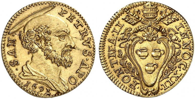 EUROPA. - VATIKAN. Innocenz XII., 1691-1700. 
Scudo d'oro 1692, A II, Rom.
Fri...