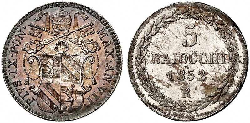 EUROPA. - VATIKAN. Pius IX., 1846-1878. 
5 Baiocchi 1852, AN VII, Rom.
Pagani ...