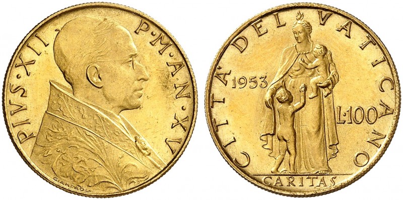 EUROPA. - VATIKAN. Pius XII., 1939-1958. 
100 Lire 1953, AN XV, Rom.
Friedb. 2...