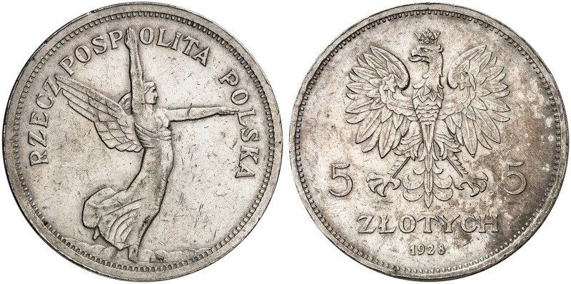 EUROPA. POLEN. - II. Republik, 1918-1939. 
5 Zlotych 1928.
Dav. 251, Yeo. 18 s...