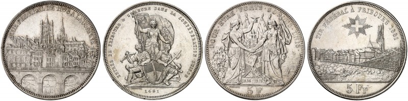 EUROPA. SCHWEIZ. - EIDGENOSSENSCHAFT. 
Lot von 2 Stück: 5 Franken 1876, Schütze...