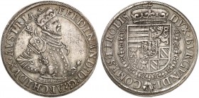 Erzherzog Ferdinand I., 1564-1595. 
Taler o. J., Hall.
Dav. 8097, Voglh. 87 / Var. 4, M. / T. 271 kl. Rdf u. Kr., ss+
