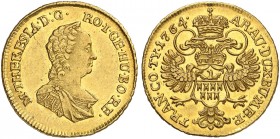 Maria Theresia, 1740-1780. 
Doppeldukat 1764, Karlsburg. Variante ohne Wertangabe.
Friedb. 539, Her. - , vgl. 60, Eypelt. 348a Gold vz