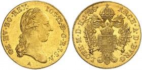 Joseph II., 1765-1790. 
Dukat 1788, Wien.
Friedb. 439, Her. 30 Gold f. vz / vz