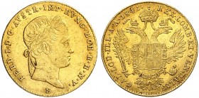 Ferdinand I., 1835-1848. 
Dukat 1841, Karlsburg.
Friedb. 226, Her. 52, Schlumb. 291 Gold f. vz