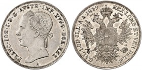 Franz Joseph I., 1848-1916. 
1/2 Konventionstaler 1849, Wien.
Her. 432 RR ! vz