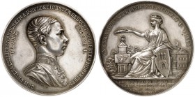 Franz Joseph I., 1848-1916. 
Silbermedaille 1852 (von W. Seidan, 46,7 mm) des Prager Scharfschützencorps, auf den Besuch des Kaisers. Brustbild / Thr...