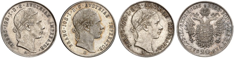 Franz Joseph I., 1848-1916. 
Lot von 3 Stück: 20 Kreuzer 1853, Wien, 1855, Wien...