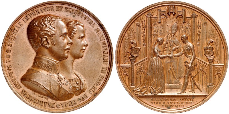 Franz Joseph I., 1848-1916. 
Bronzemedaille 1854 (von C. Lange, 55,8 mm), auf s...