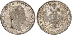 Franz Joseph I., 1848-1916. 
1/4 Gulden 1857, Kremnitz.
Her. 625 vz / f. St