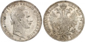 Franz Joseph I., 1848-1916. 
Vereinstaler 1857, Wien.
Thun 445, Dav. 21, Her. 442 vz+