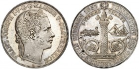 Franz Joseph I., 1848-1916. 
Doppeltaler 1857, Wien, auf die Vollendung der Südbahn.
Thun 444, Dav. 20, Her. 821 vz