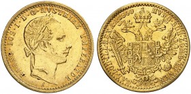 Franz Joseph I., 1848-1916. 
Dukat 1860, Wien.
Friedb. 491, Her. 105, Schlumb. 448 Gold Kr., ss