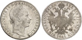 Franz Joseph I., 1848-1916. 
Vereinstaler 1861, Kremnitz.
Thun 446, Dav. 21, Her. 454 R ! vz