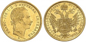 Franz Joseph I., 1848-1916. 
Dukat 1862, Wien.
Friedb. 491, Her. 107, Schlumb. 450 Gold vz