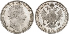 Franz Joseph I., 1848-1916. 
Doppelgulden 1864, Wien.
Thun 453, Dav. 22, Her. 488 kl. Kr., vz